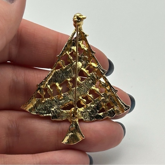 Small Christmas Enamel Tree Brooch Christmas Holidays Green with Red Lights - Picture 6 of 8